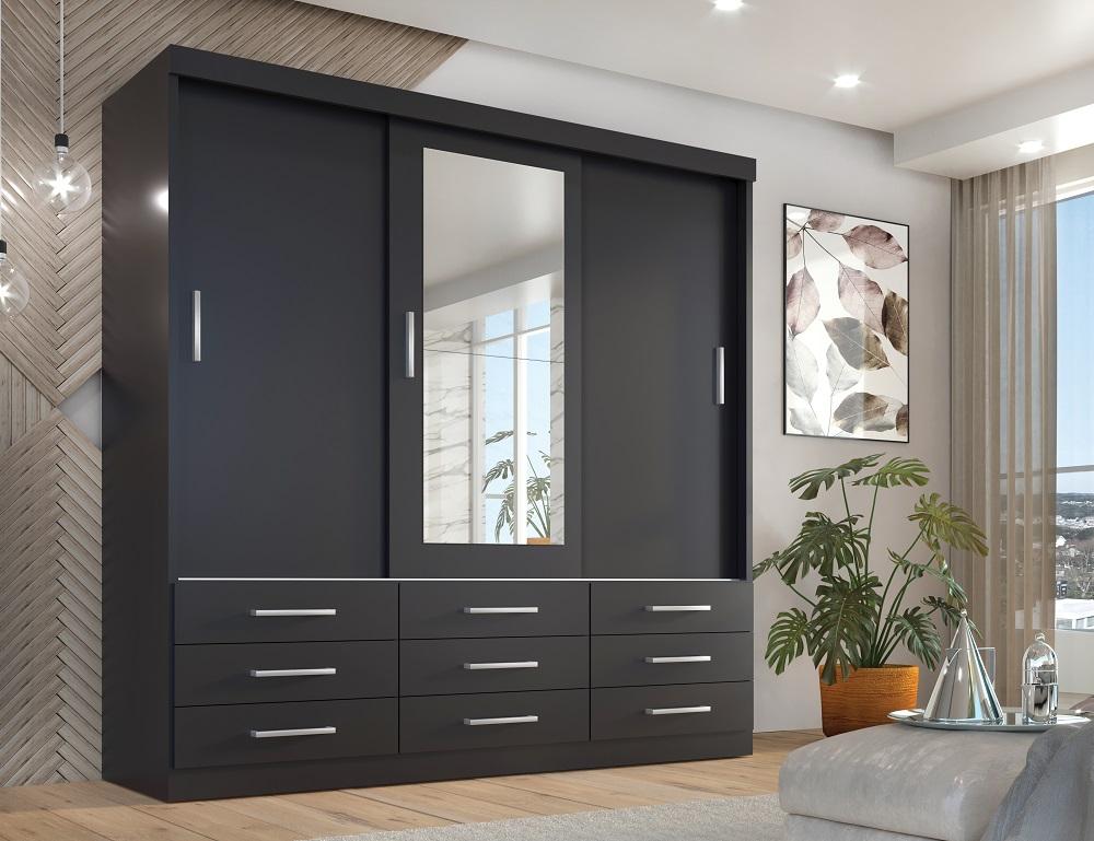 Guarda Roupa Casal Capri 3 Portas Correr 9 Gav C/ Espelho  Onix