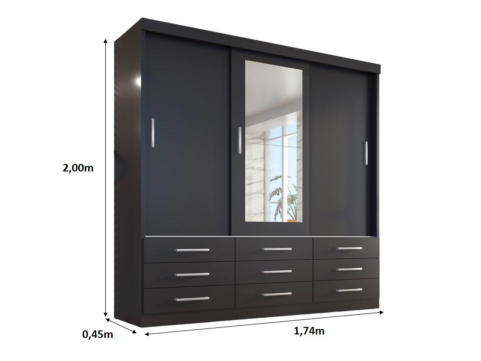 Guarda Roupa Casal Capri 3 Portas Correr 9 Gav C/ Espelho  Onix