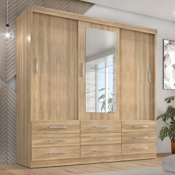 Guarda Roupa Casal Capri 3 Portas Correr 9 Gav C/ Espelho Teka Madrid