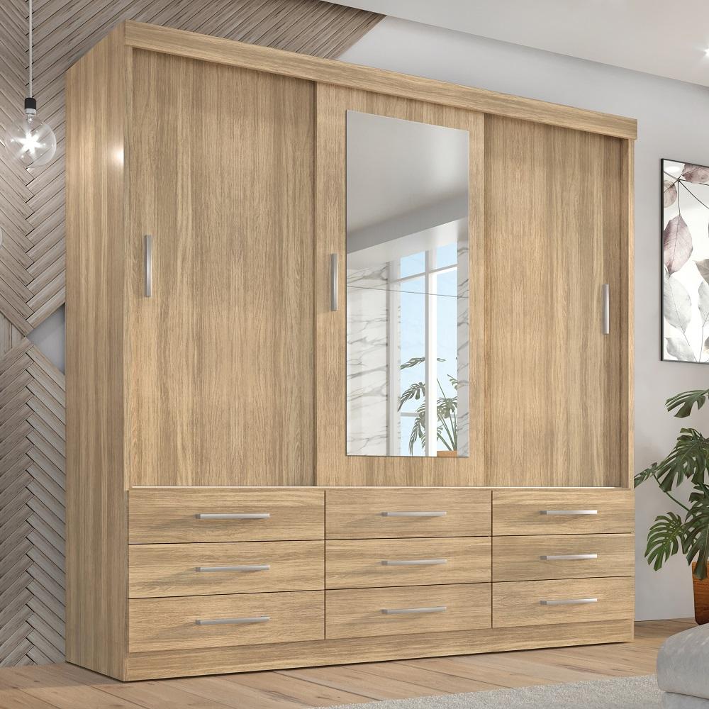 Guarda Roupa Casal Capri 3 Portas Correr 9 Gav C/ Espelho  Teka Madrid