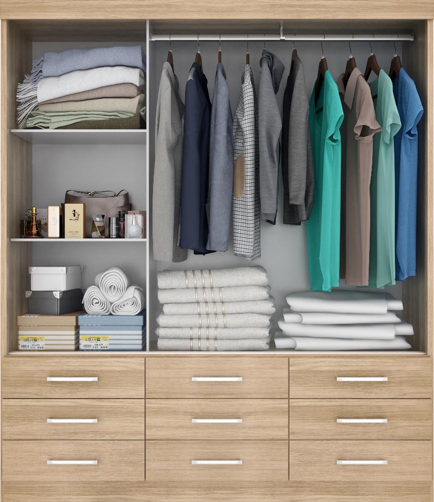 Guarda Roupa Casal Capri 3 Portas Correr 9 Gav C/ Espelho  Teka Madrid