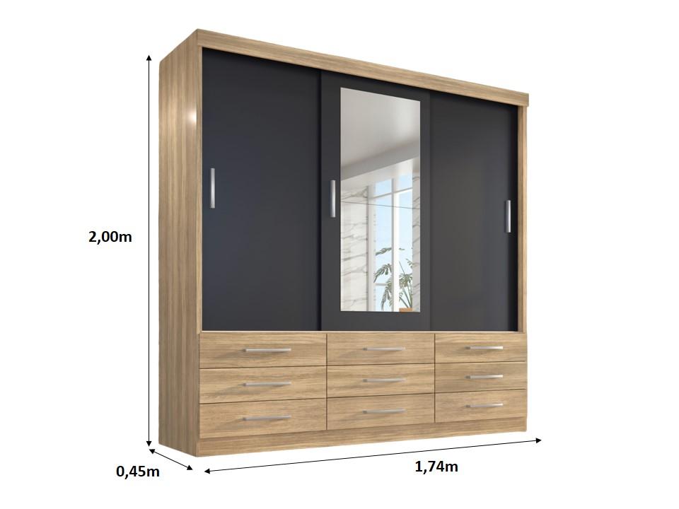 Guarda Roupa Casal Capri 3 Portas Correr 9 Gav C/ Espelho  Teka/onix