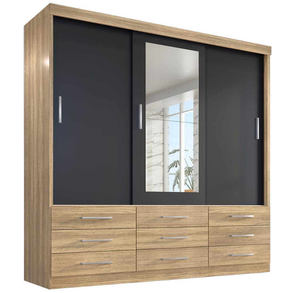 Guarda Roupa Casal Capri 3 Portas Correr 9 Gav C/ Espelho  Teka/onix