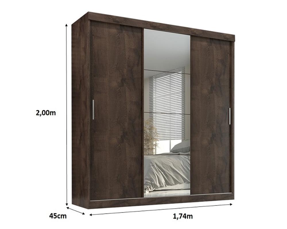 Guarda Roupa Casal Paris 3 Pts Corre 2gav C/ Esp  Chocolate