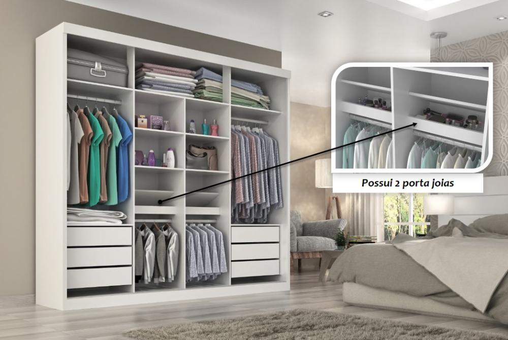 Guarda Roupa Casal Sevilha 3 Portas  Correr 6 Gav.  Branco