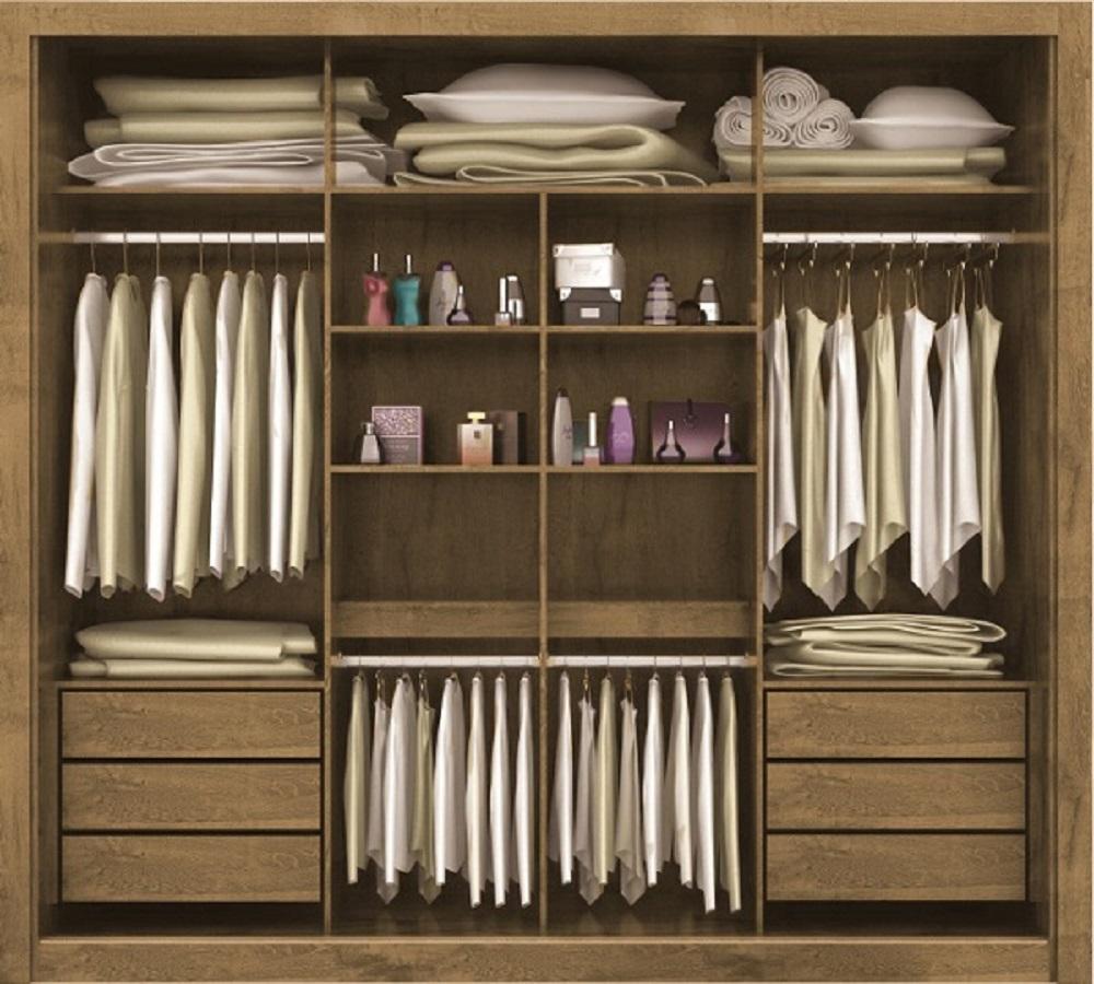 Guarda Roupa Casal Sevilha 3 Portas  Correr 6 Gav.  Castanho/onix