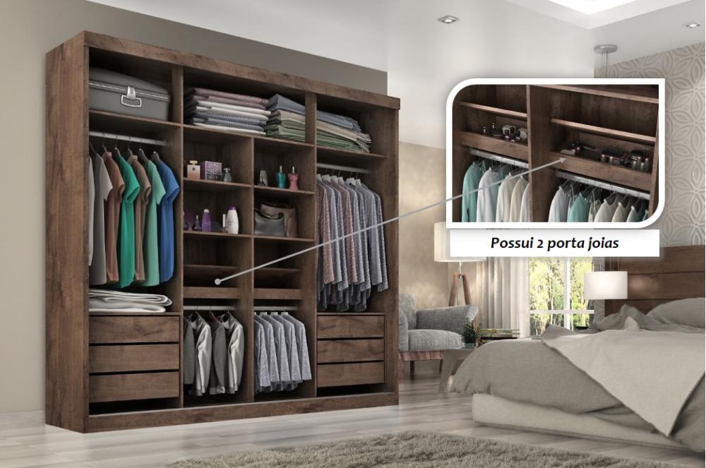 Guarda Roupa Casal Sevilha 3 Portas  Correr 6 Gav.  Chocolate/off White