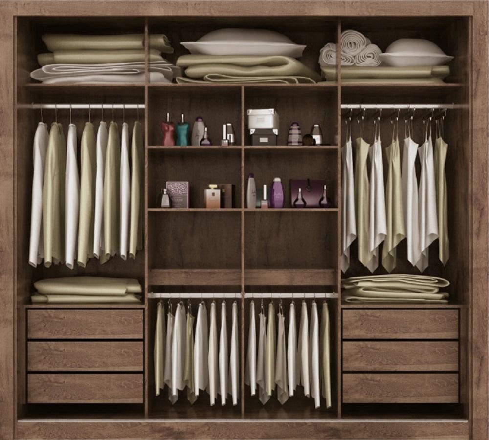 Guarda Roupa Casal Sevilha 3 Portas  Correr 6 Gav.  Chocolate/off White