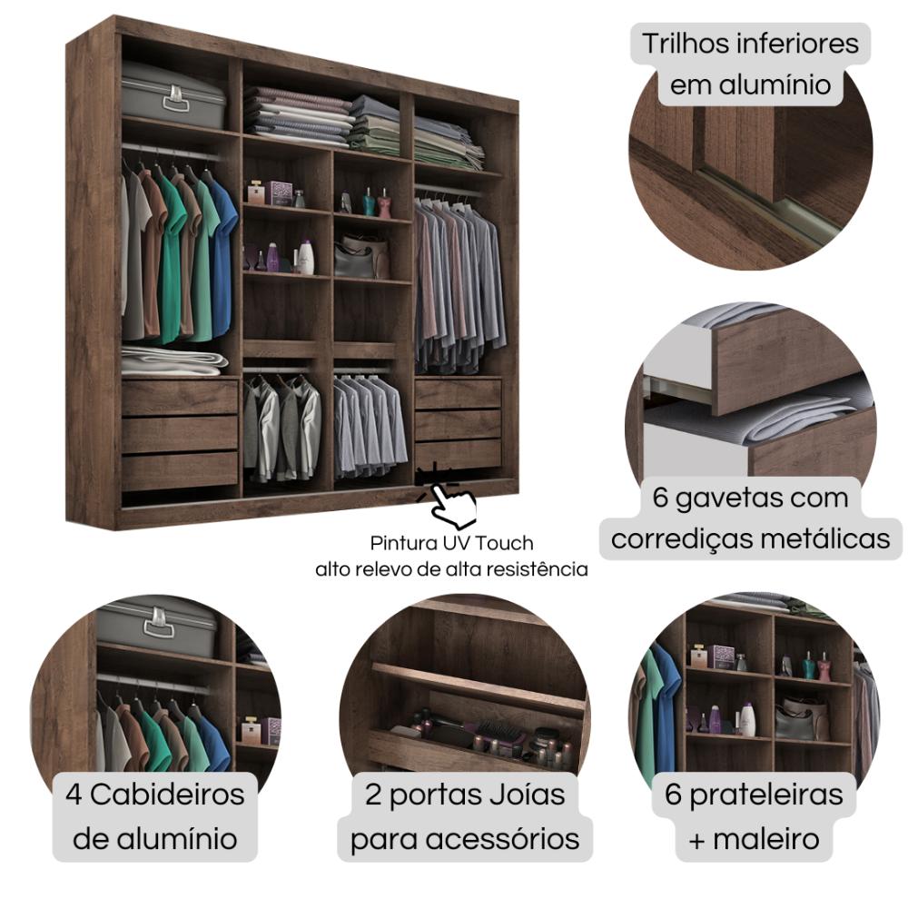 Guarda Roupa Casal Sevilha 3 Portas  Correr 6 Gav.  Chocolate/off White
