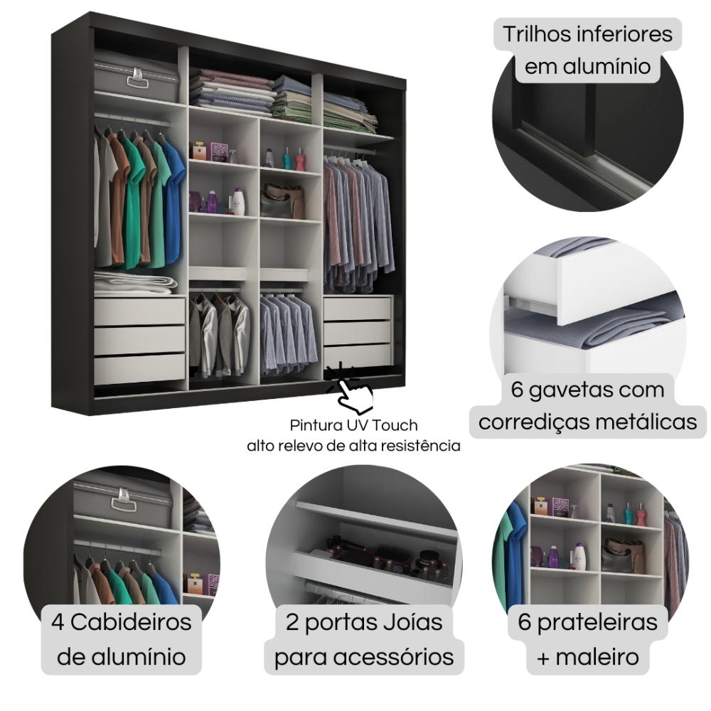 Guarda Roupa Casal Sevilha 3 Portas  Correr 6 Gav.  Onix