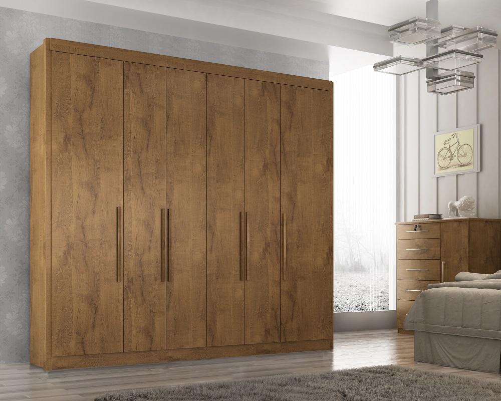 Guarda Roupa Casal Valencia 6 Portas 6 Gav  Castanho
