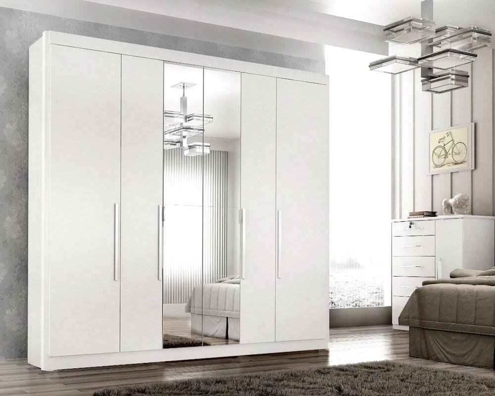 Guarda Roupa Casal Valencia 6 Portas 6 Gav C/ Esp  Branco