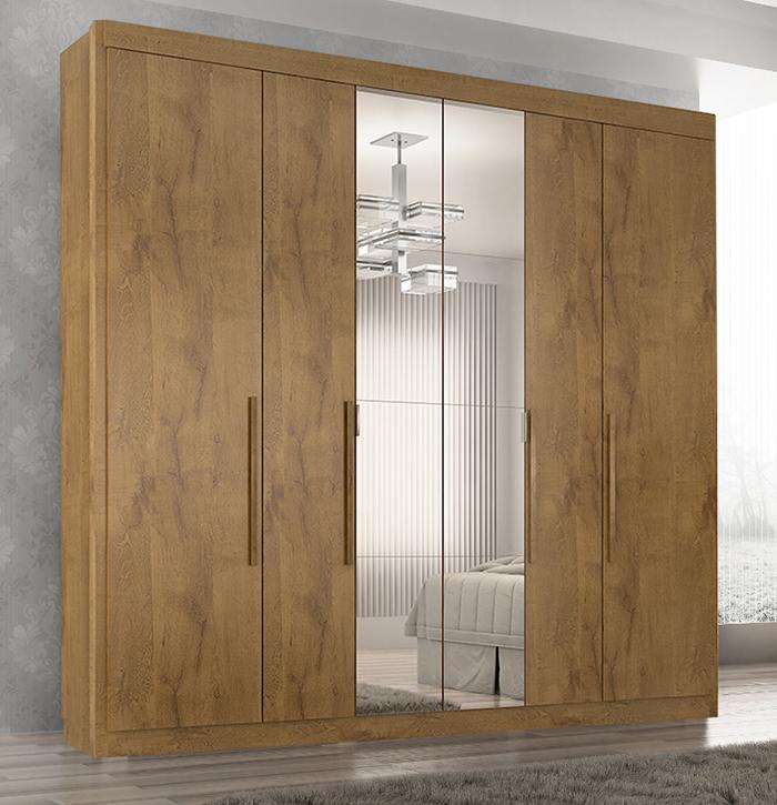 Guarda Roupa Casal Valencia 6 Portas 6 Gav C/ Esp  Castanho