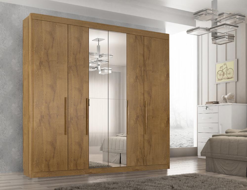 Guarda Roupa Casal Valencia 6 Portas 6 Gav C/ Esp  Castanho