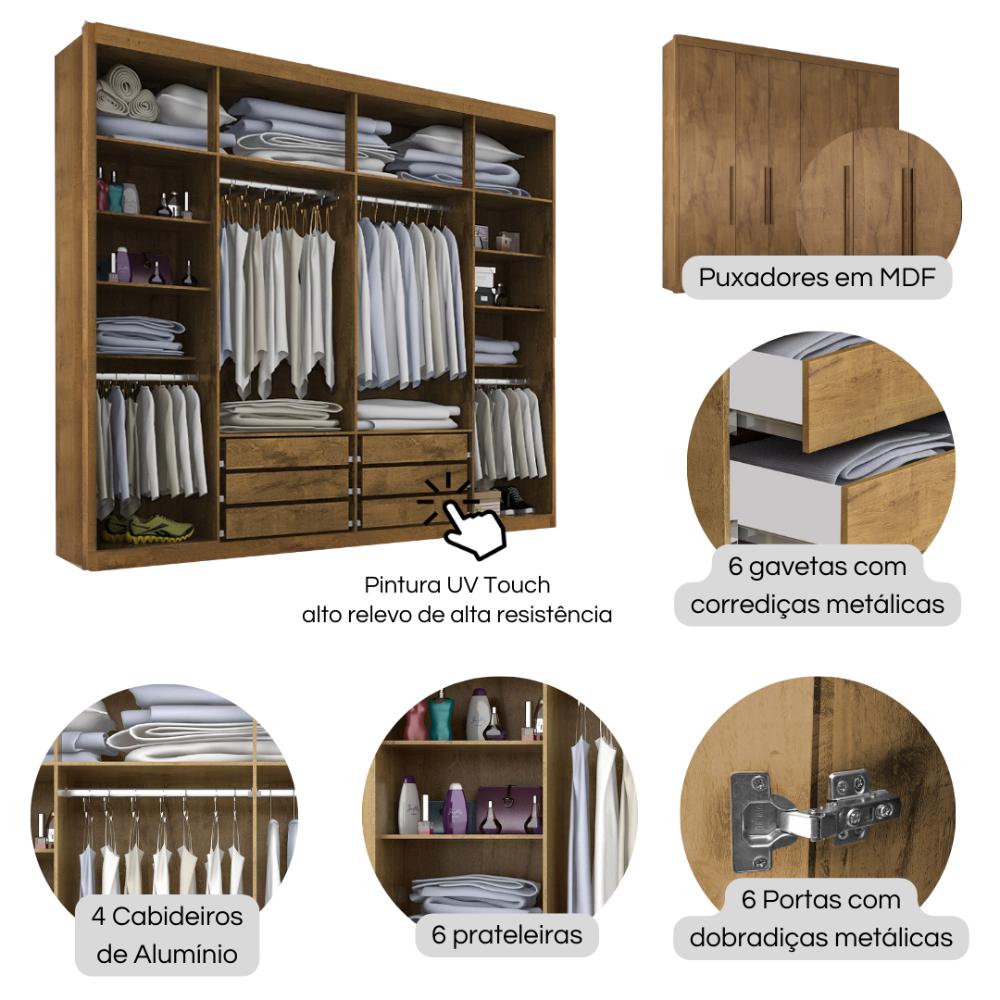 Guarda Roupa Casal Valencia 6 Portas 6 Gav C/ Esp  Castanho