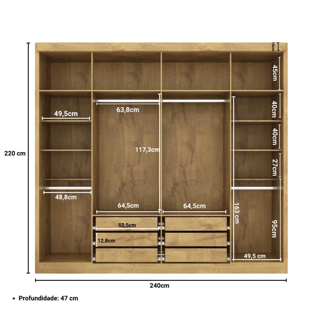 Guarda Roupa Casal Valencia 6 Portas 6 Gav C/ Esp  Castanho/onix