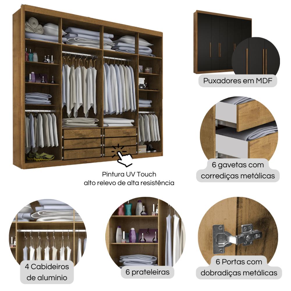 Guarda Roupa Casal Valencia 6 Portas 6 Gav C/ Esp  Castanho/onix