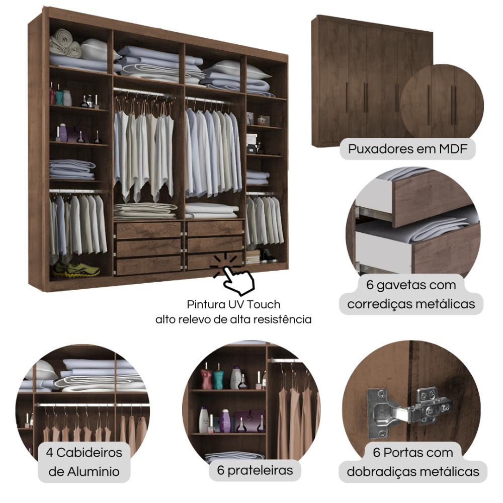 Guarda Roupa Casal Valencia 6 Portas 6 Gav C/ Esp  Chocolate