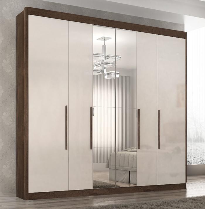 Guarda Roupa Casal Valencia 6 Portas 6 Gav C/ Esp  Chocolate/off White