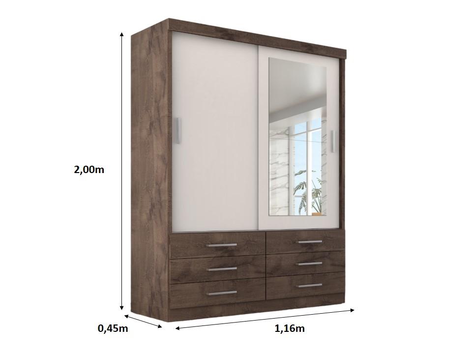 Guarda Roupa Solteiro Capri 2 Portas 6 Gav C/ Espelho  Chocolate/off White