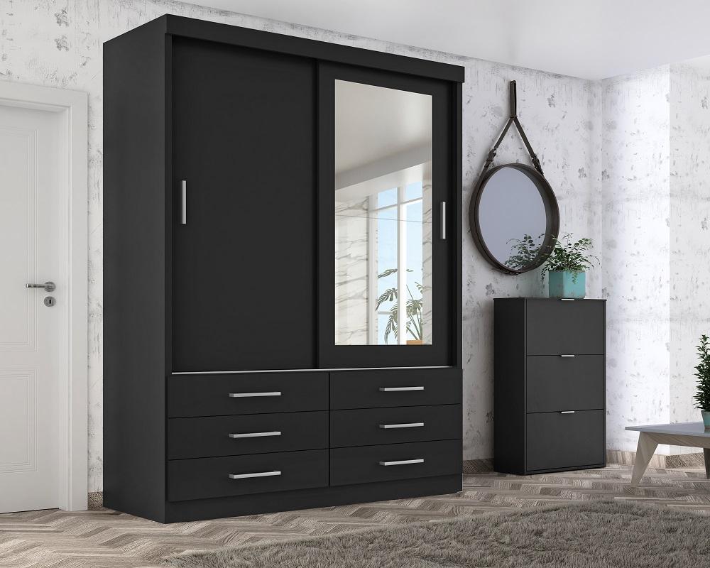 Guarda Roupa Solteiro Capri 2 Portas 6 Gav C/ Espelho  Onix