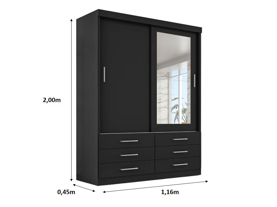 Guarda Roupa Solteiro Capri 2 Portas 6 Gav C/ Espelho  Onix