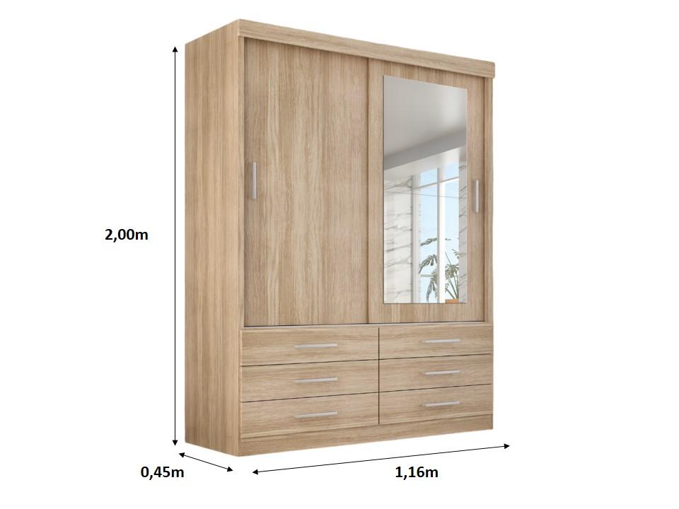 Guarda Roupa Solteiro Capri 2 Portas 6 Gav C/ Espelho  Teka Madrid