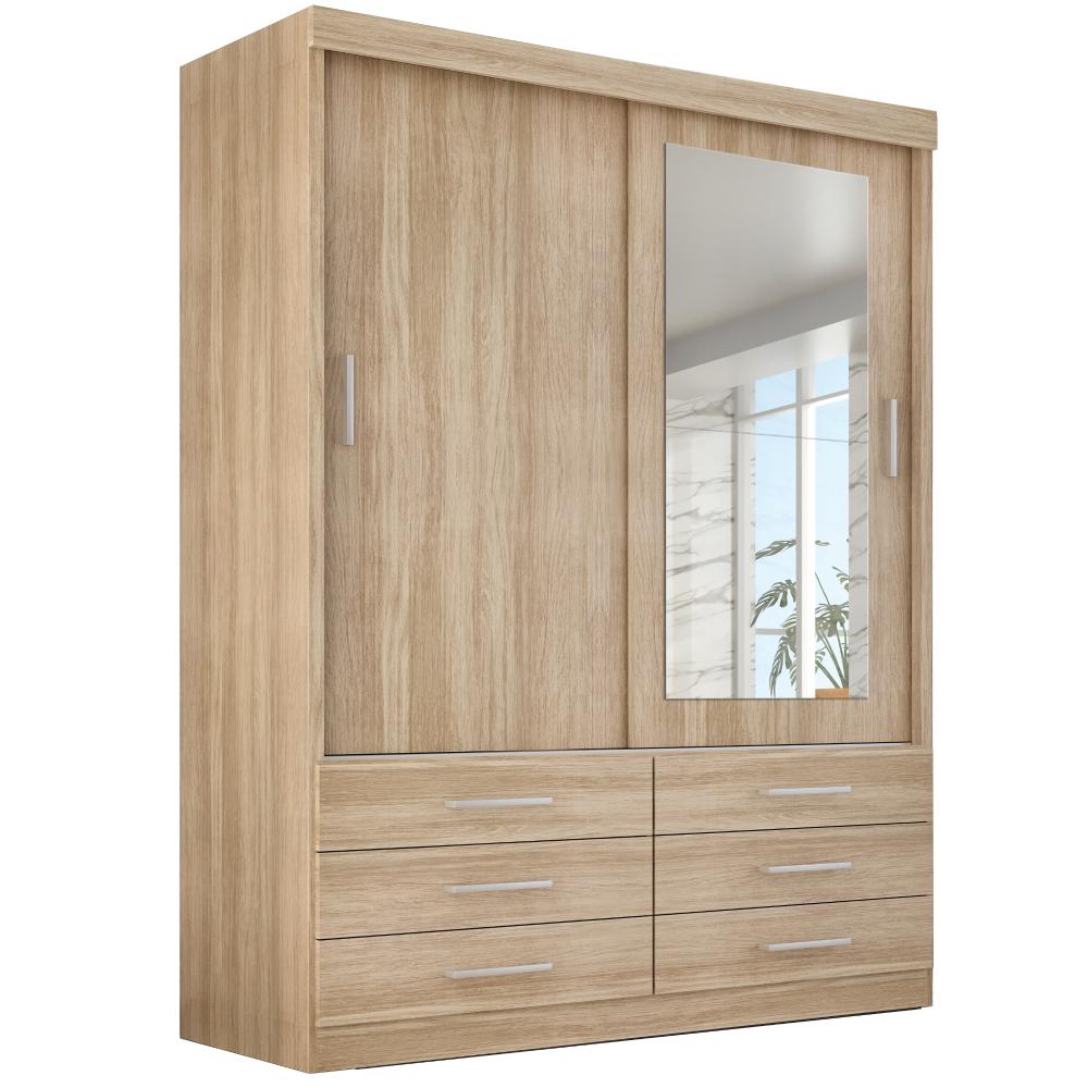 Guarda Roupa Solteiro Capri 2 Portas 6 Gav C/ Espelho  Teka Madrid