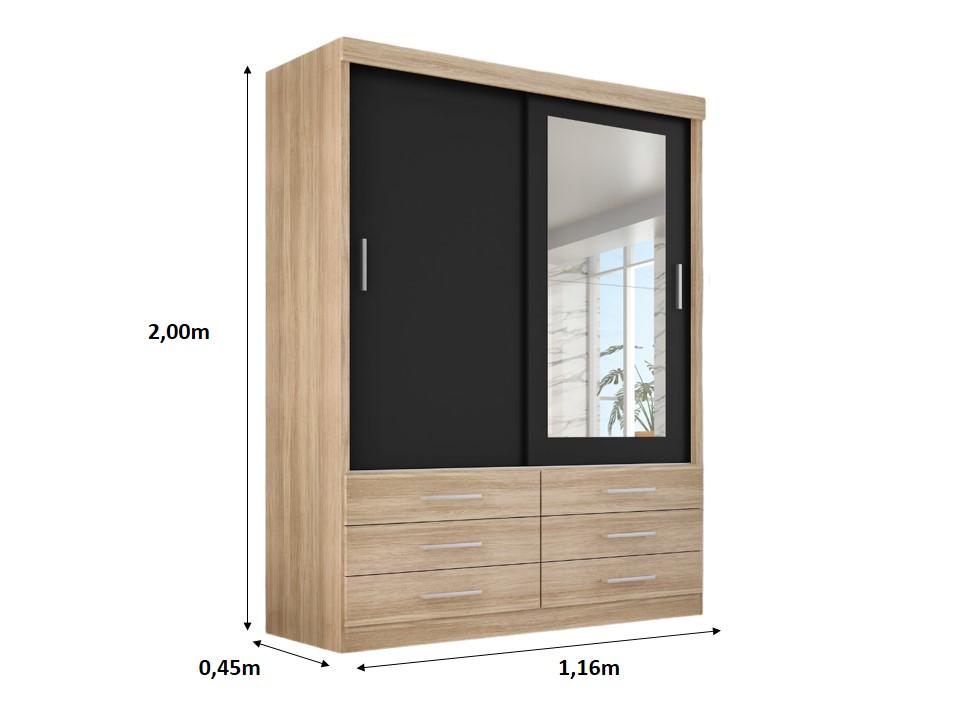 Guarda Roupa Solteiro Capri 2 Portas 6 Gav C/ Espelho  Teka/onix