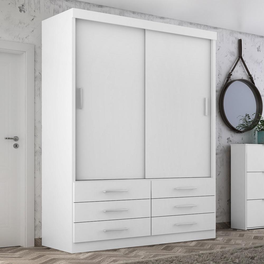 Guarda Roupa Solteiro Capri 2 Portas Correr 6 Gav  Branco