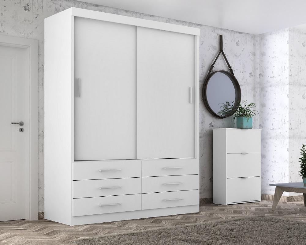 Guarda Roupa Solteiro Capri 2 Portas Correr 6 Gav  Branco