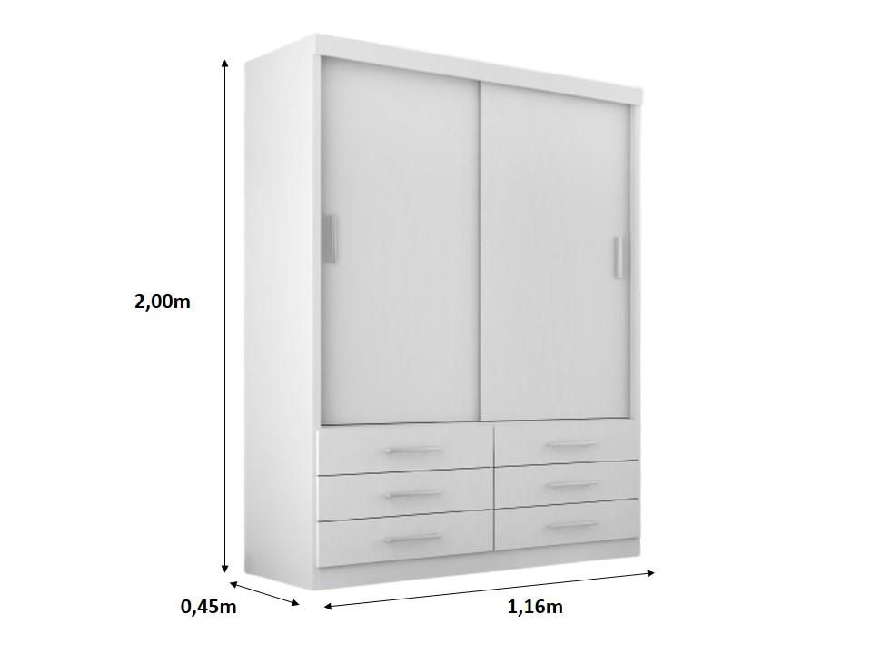 Guarda Roupa Solteiro Capri 2 Portas Correr 6 Gav  Branco