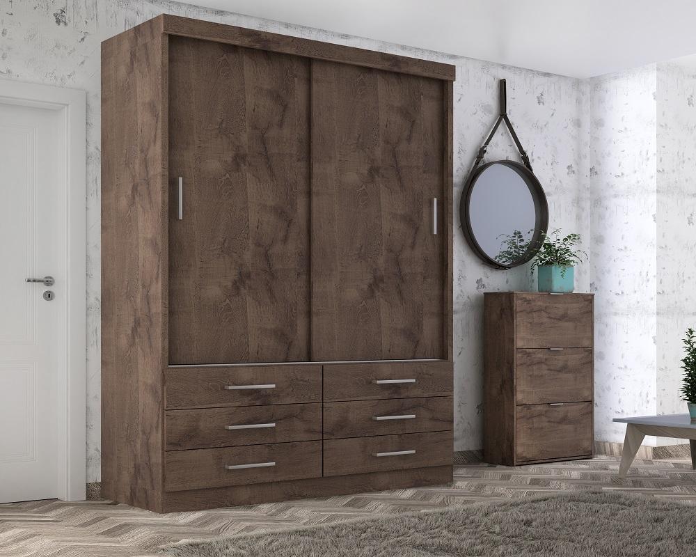 Guarda Roupa Solteiro Capri 2 Portas Correr 6 Gav  Chocolate