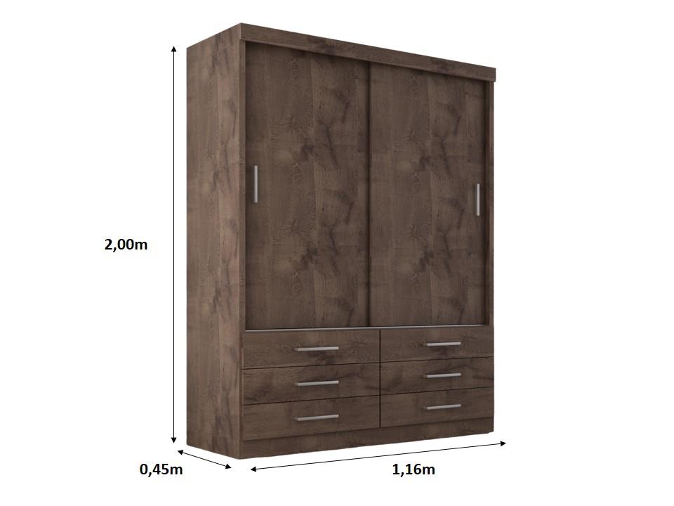 Guarda Roupa Solteiro Capri 2 Portas Correr 6 Gav  Chocolate