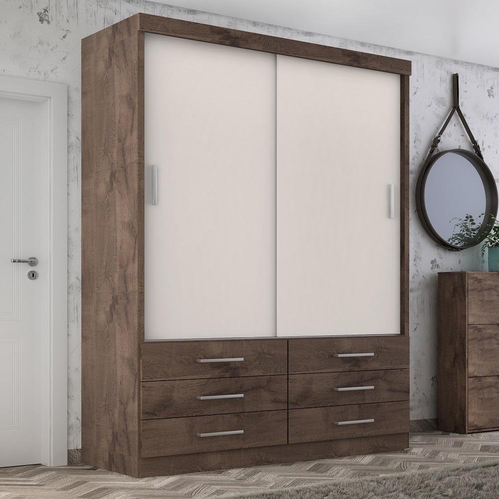 Guarda Roupa Solteiro Capri 2 Portas Correr 6 Gav  Chocolate/off White