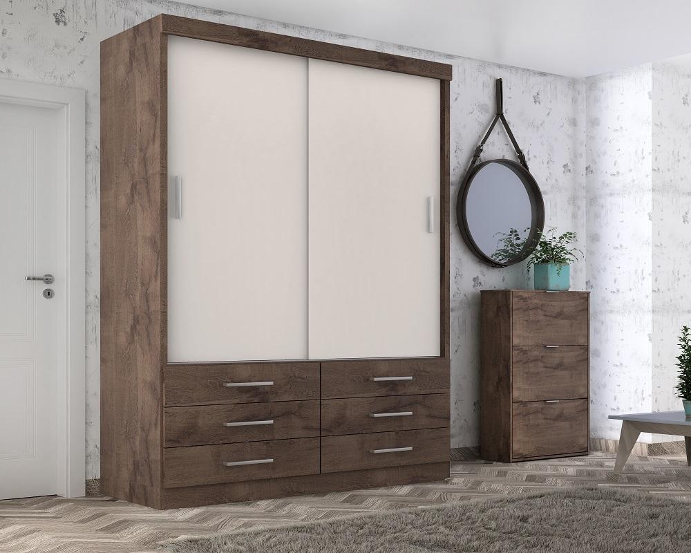 Guarda Roupa Solteiro Capri 2 Portas Correr 6 Gav  Chocolate/off White