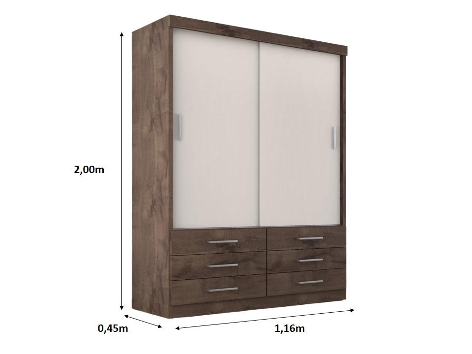 Guarda Roupa Solteiro Capri 2 Portas Correr 6 Gav  Chocolate/off White