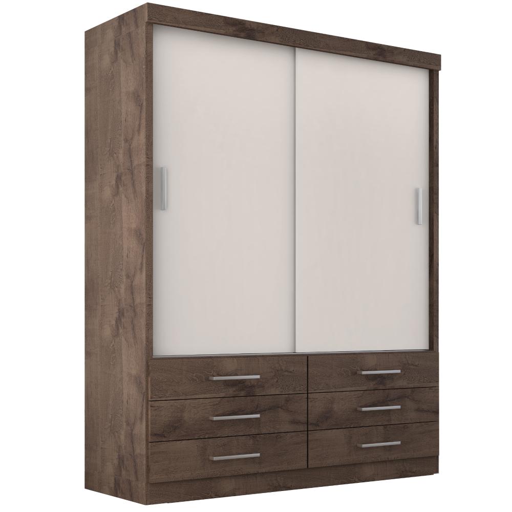 Guarda Roupa Solteiro Capri 2 Portas Correr 6 Gav  Chocolate/off White
