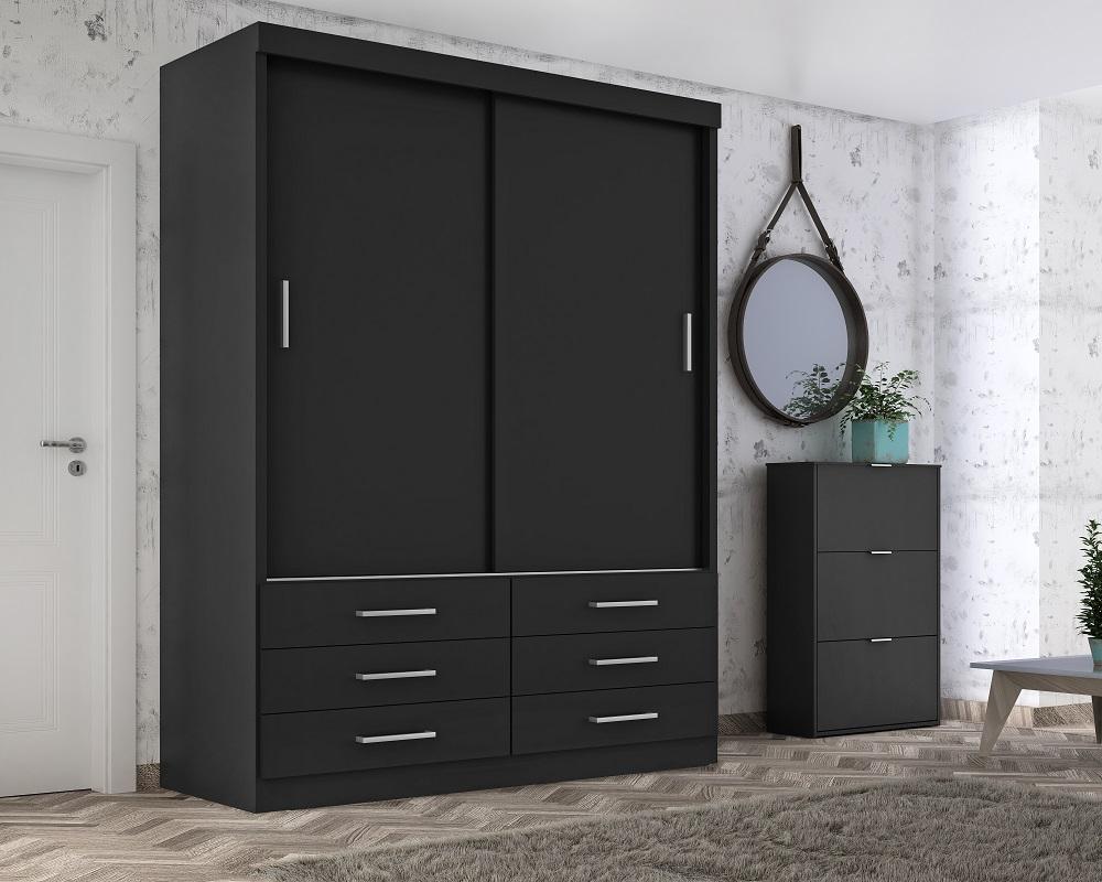 Guarda Roupa Solteiro Capri 2 Portas Correr 6 Gav  Onix