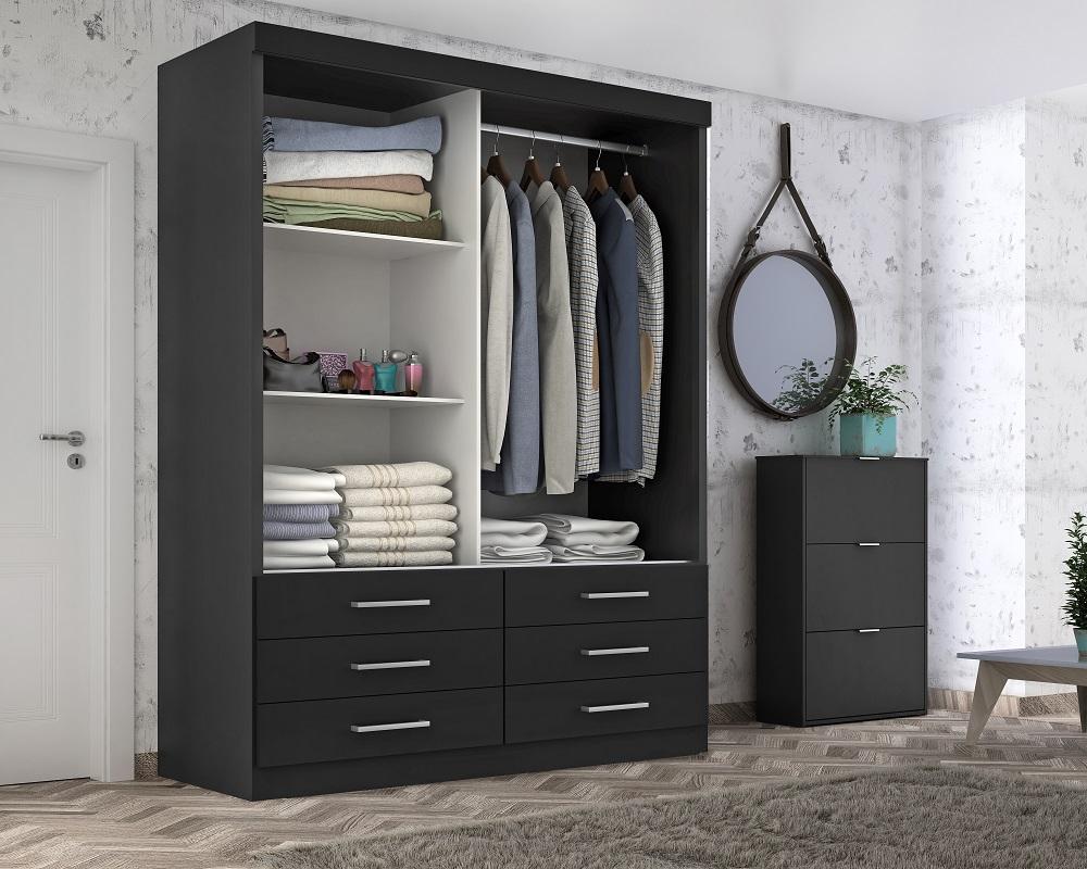 Guarda Roupa Solteiro Capri 2 Portas Correr 6 Gav  Onix