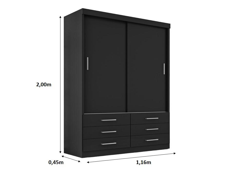 Guarda Roupa Solteiro Capri 2 Portas Correr 6 Gav  Onix