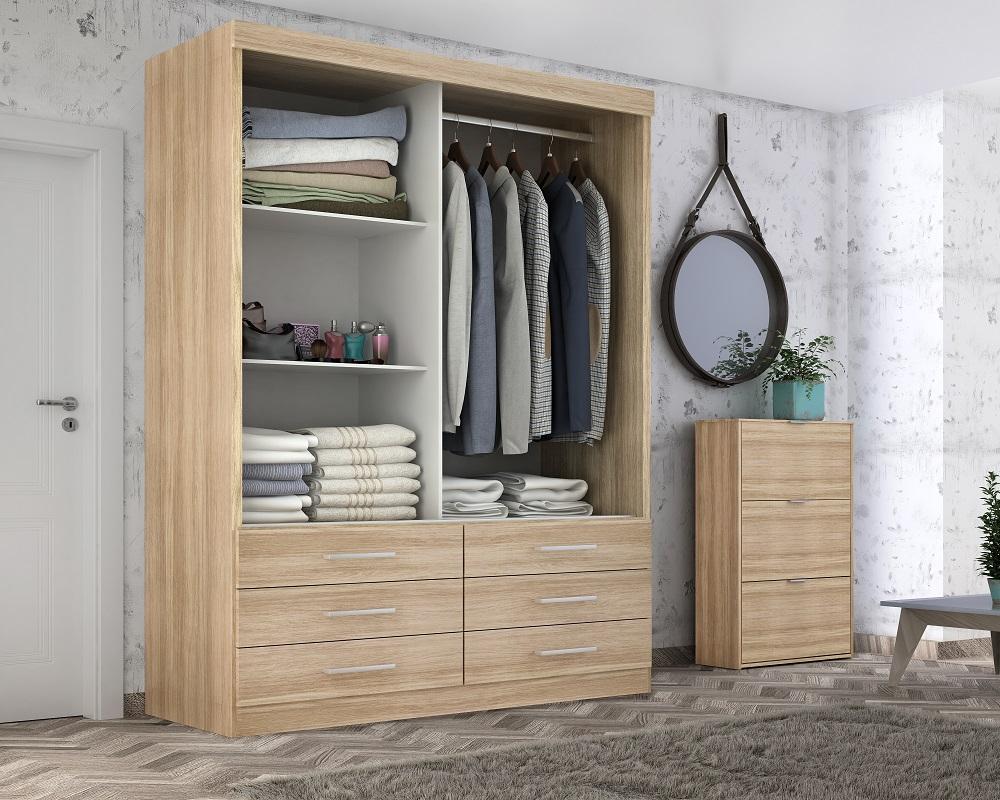Guarda Roupa Solteiro Capri 2 Portas Correr 6 Gav  Teka Madrid
