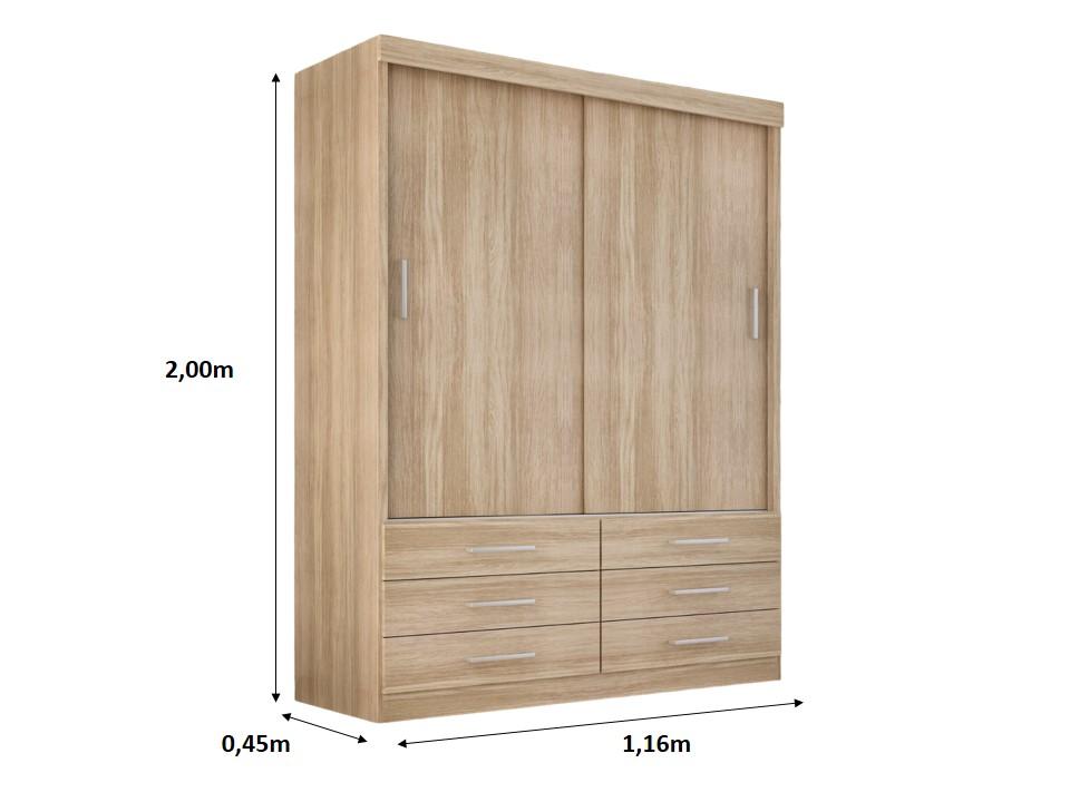 Guarda Roupa Solteiro Capri 2 Portas Correr 6 Gav  Teka Madrid