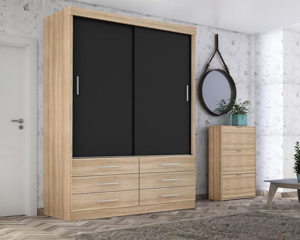 Guarda Roupa Solteiro Capri 2 Portas Correr 6 Gav  Teka/onix
