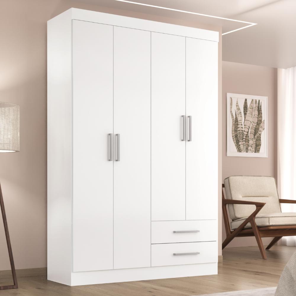 Guarda Roupa Solteiro Kioto 4 Portas 2 Gav  Branco
