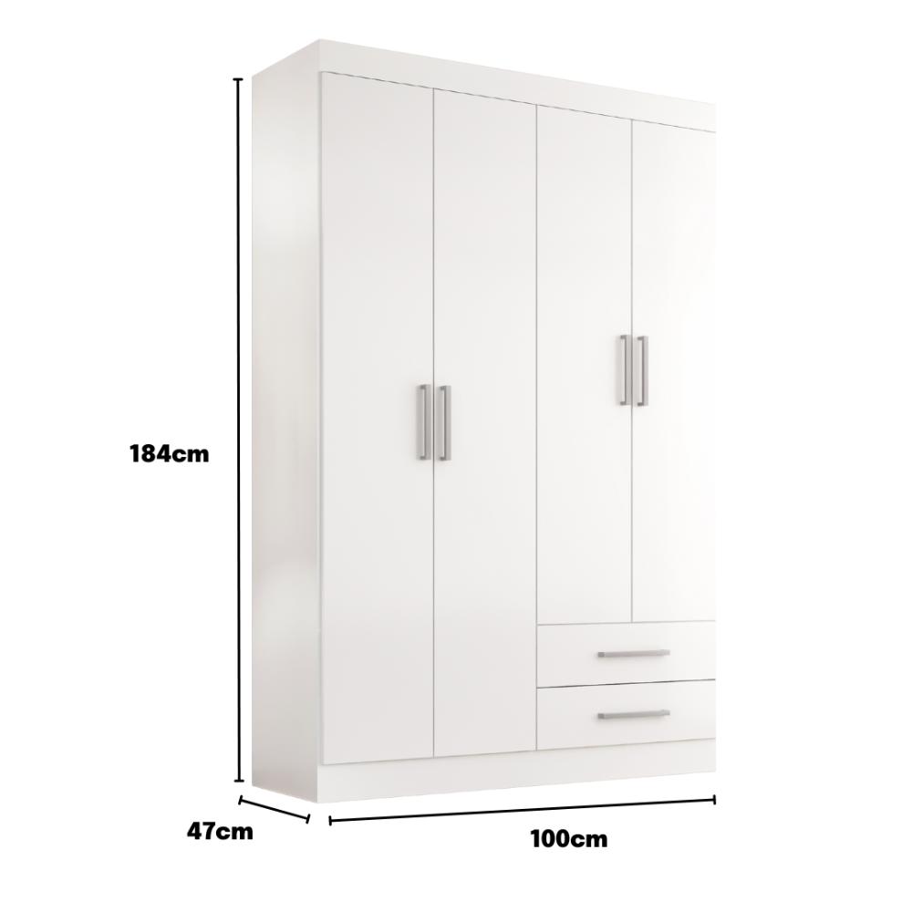 Guarda Roupa Solteiro Kioto 4 Portas 2 Gav  Branco