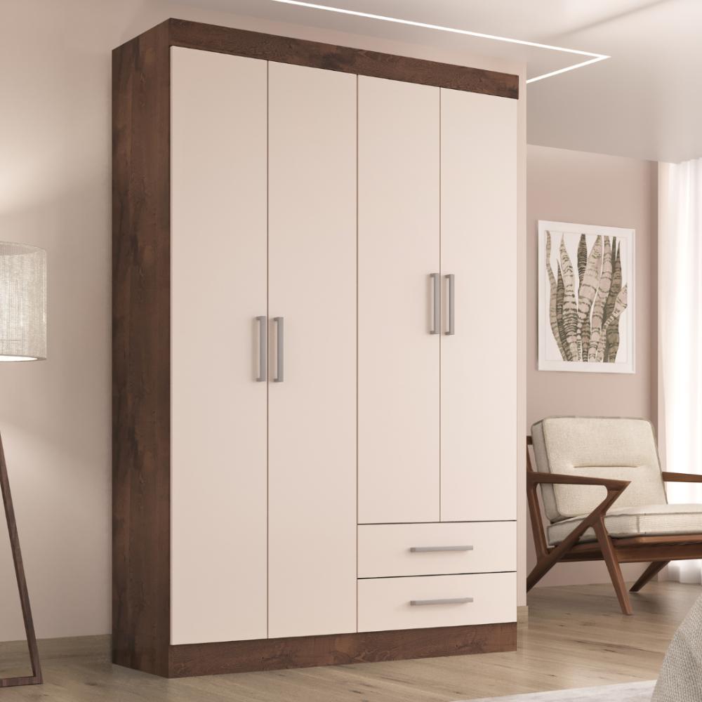 Guarda Roupa Solteiro Kioto 4 Portas 2 Gav  Chocolate/off White