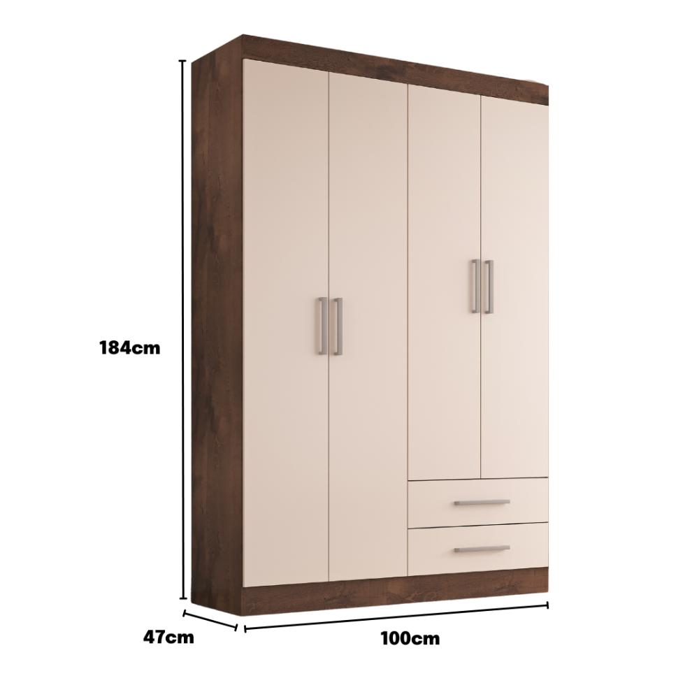 Guarda Roupa Solteiro Kioto 4 Portas 2 Gav  Chocolate/off White