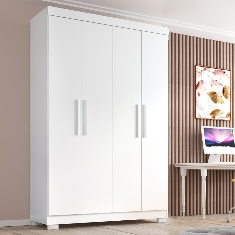 Guarda Roupa Solteiro Lisboa 4 Portas 2 Gav  Com Pés  Branco