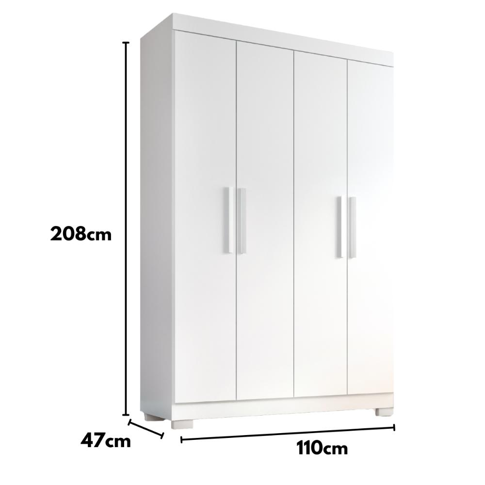 Guarda Roupa Solteiro Lisboa 4 Portas 2 Gav  Com Pés  Branco